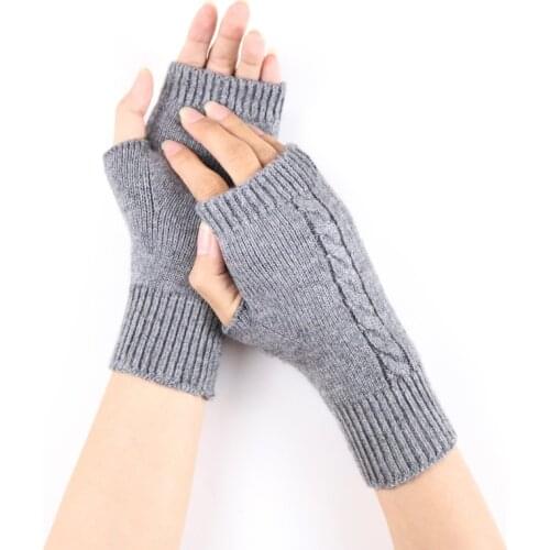 Sparsil Winter Knitted Arm Fingerless Gloves Woman Half Finger Hand Wrist Twist Cashmere Glove Warm Thick Stretch Wool Mittens