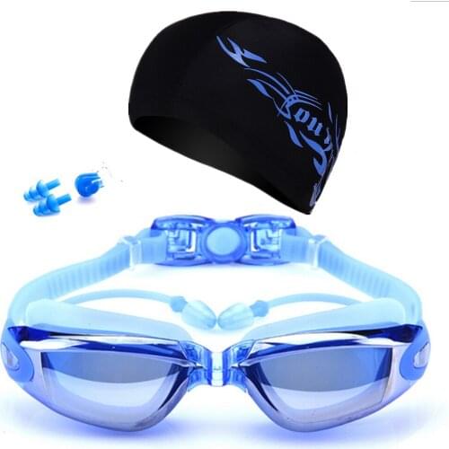 Swimming goggles Diving Eyewear Caps Earplugs Nose Clip Set Surfing Swimming Glasses anti-fog UV Protection outdoor swim goggles