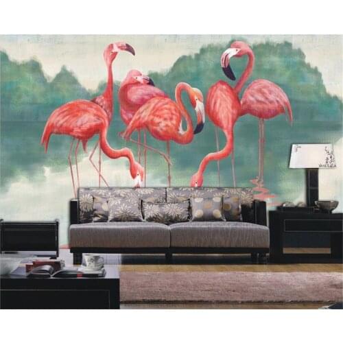 Beibehang Custom 3D wallpaper flamingo hand painted background wall wallpaper living room bedroom home decoration wallpaper
