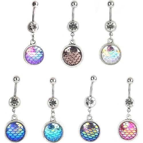 Sexy Bar Navel Piercing Belly Button Ring Steel 7 color Fish scale Navel Body Piercing Women Jewelry