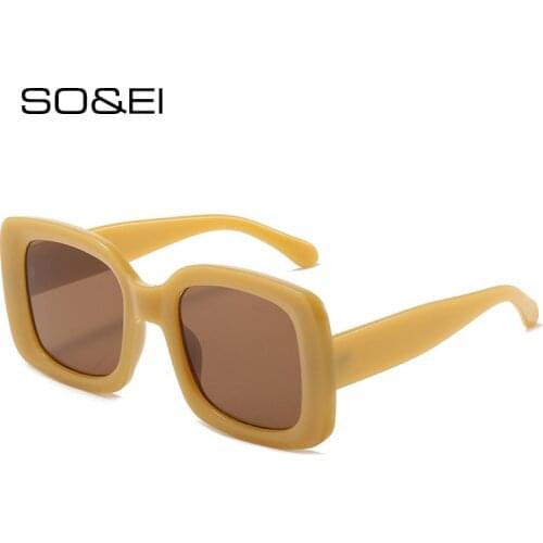 SO&EI Fashion Trending Women Outdoor Square Sunglasses Shades UV400 Vintage Men Gradient Yellow Pink Sun Glasses