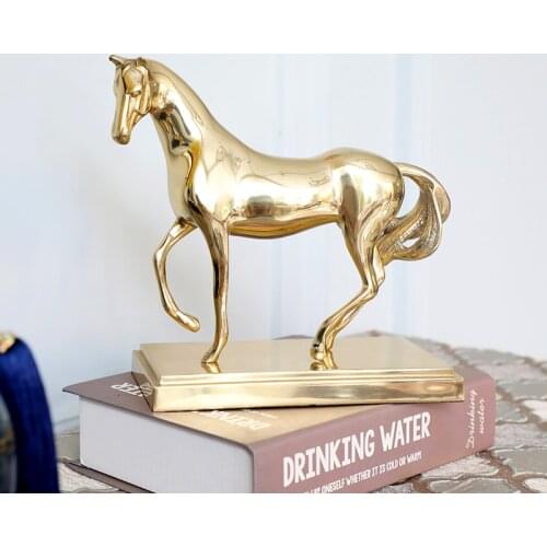 Luxury Luster Gold Copper Horse Statue Feng Shui Handicraft Ornaments Opening Gifts All Copper Home Soft Decorations Accessories