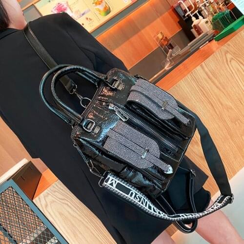 Luxury Trendy Women Leather Shoulder Bag Designer Diamond Handbags Fashion Brand 2020 Rivet Rhinestone Top-handle Crossbody Bags