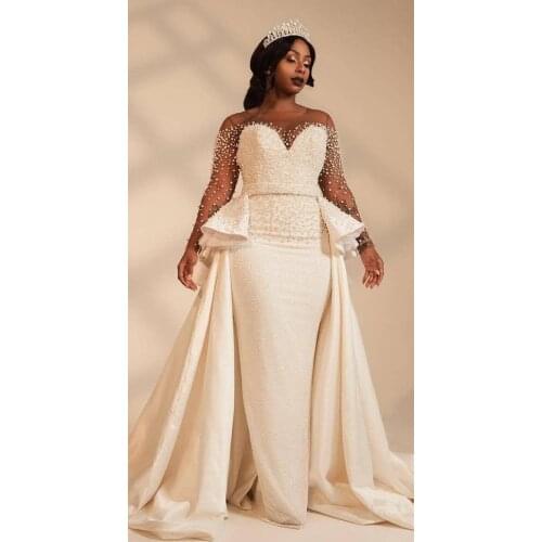 Wedding gowns 2021 south africa Long Sleeves Bride Bridal Gown Detachable Train