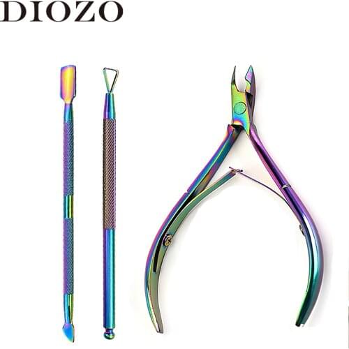 DIOZO Cuticle Pusher Cuticle Nipper Spoon Nail Tool Stainless Steel Dead Skin Remover Scissors Trimmer Cutter Clipper 3pcs/set