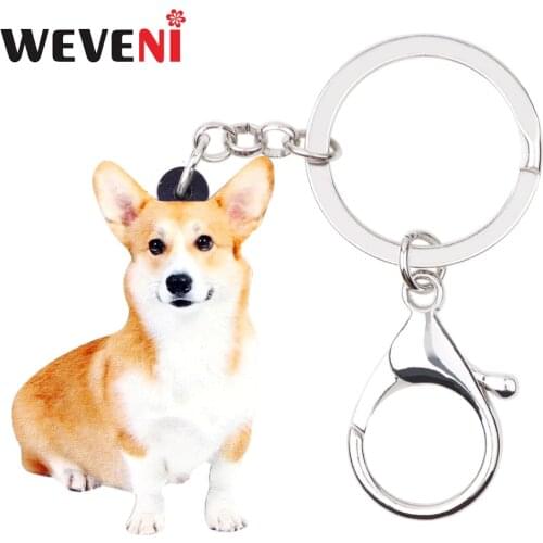 WEVENI Acrylic Happy Welsh Corgi Pembroke Dog Key Chains Keychain Novelty Bag 2018 Jewelry For Women Girls Holder Car Charms