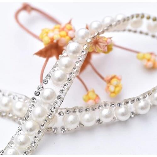 Pearls Hotfix Rhinestone стразы Trimming C hain White 6mm Semicircular Pearl Rubber Mesh Drill 10 Yards A58