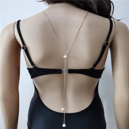 New Fashion Style RJBH01 Gold Plated Neck Chains Imitation Pearls back Chains Unique Dressing Necklace Jewelry 2 Colors