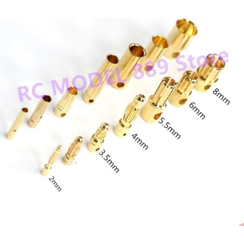 1pair/lot 2.0/3.0/3.5/4.0/5/5.5/6/6.5/8mm Gold Bullet Banana Connectors Plug For Lipo Battery RC ESC Motor Car Truck Toys DIY