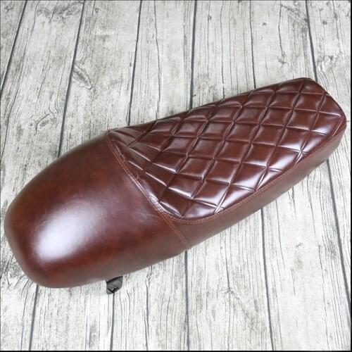 1PC 640x250mm Brown Motorcycle Vintage Flat Brat Seat PU Leather Cafe Retro Racer Saddle Cover Cushion For Universal Moto