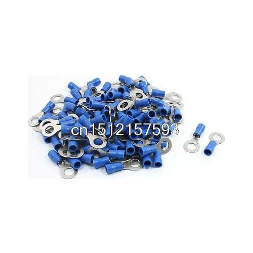 100Pcs Blue 5mm Insulated Ring Crimp Connector Terminal Electric Cable AWG 16-14