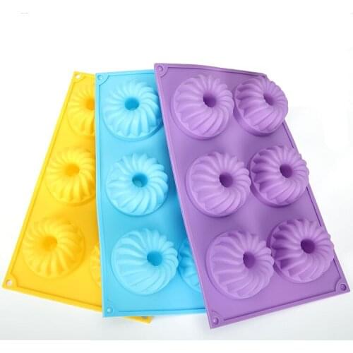 6 Cavity Silicone Cake Bundt Pan Chiffon Savarin Cake Mold Mousse Brownie Dessert Muffin Cake Decoration DIY Baking Tools