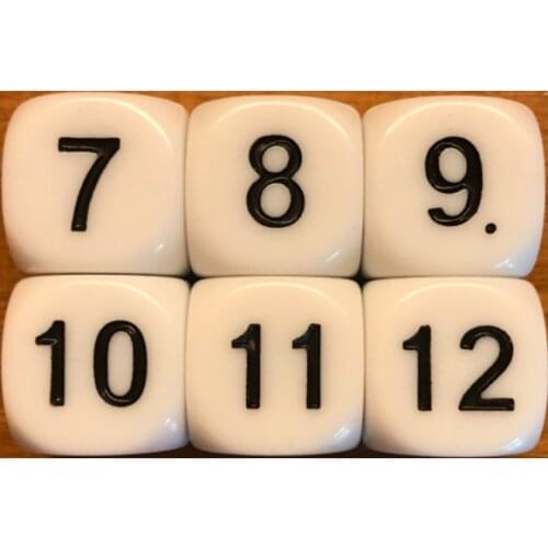 6Pcs 16mm D6 Dice With 7 8 9 10 11 12 Numbers Six Sided White Dice for Board Playing Game Accessory