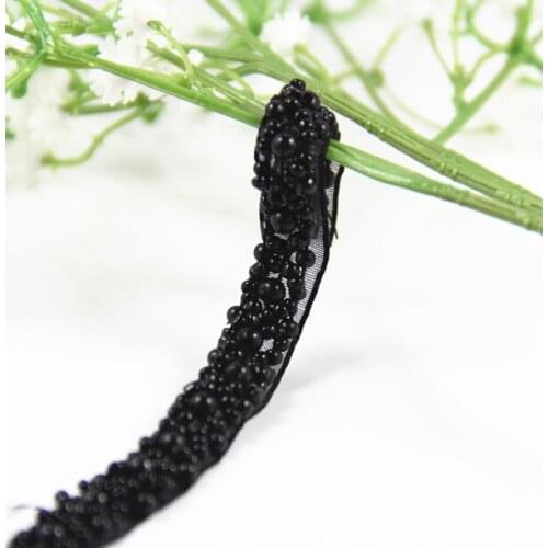 Beaded Black Pearl Trim Organza Braided Embellishment Applique Lace Ribbon Fabric Trimming Sewing Supplies for Costume 9yd/T1089