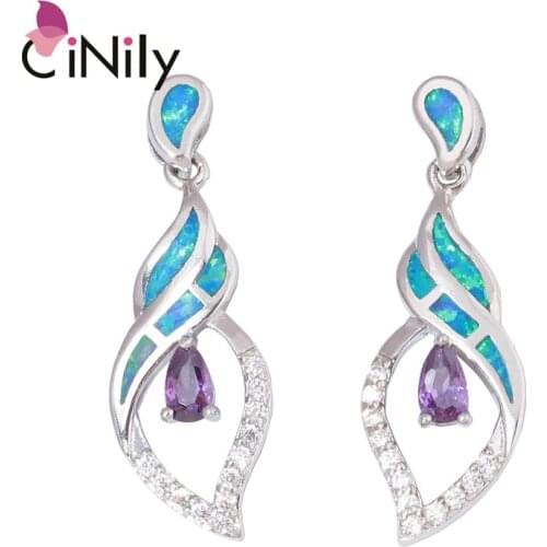 CiNily Blue Fire Opal Silver Plated Amethyst Drop Exquisite and Beautiful Earrings for Girls Jewelry