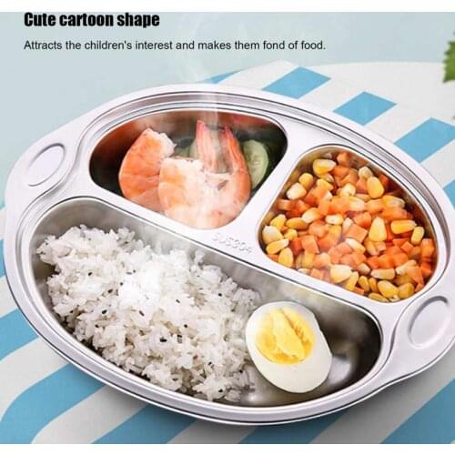 Stainless Steel Childrens Dinner Plate 3 Sections Round Divided Tray Kid Dish Food Plate for Kindergarten