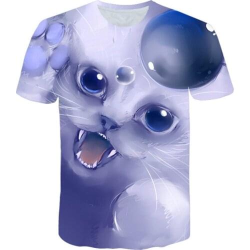 3D Printing O-Neck Short Street Top 2021 Summer New Fashion Cool Animal Cat Mens T-Shirt Harajuku Punk