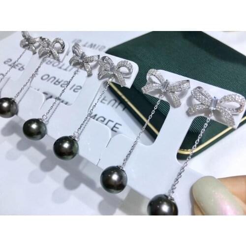 Bow Knot Shining 925 Silver Earrings Findings Mountings Settings Jewelry Parts Fittings for Pearls Coral Jade Agate Stones