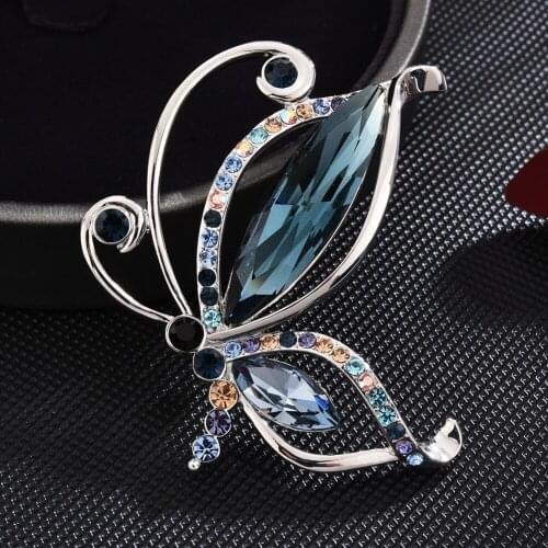 Korean Fashion Zircon Female High-end Suit Corsage Simple Pin Coat Accessories Crystal Butterfly Brooch