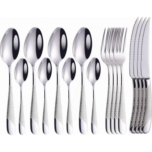 Kitchen Tableware Silver Cutlery Set Stainless Steel Mirror Cutlery Set Luxury Dinnerware Fork Spoon Knife Western Dinner Set