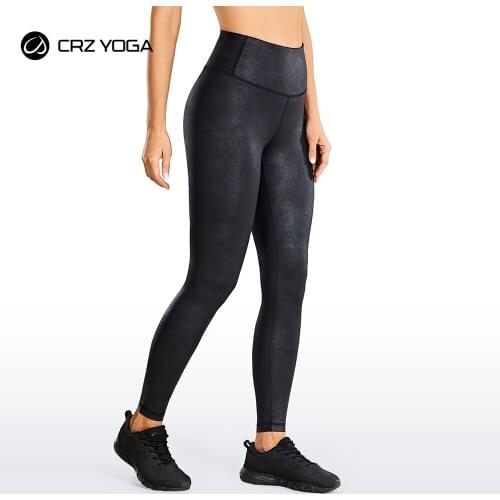 CRZ YOGA Womens High Waisted Faux Leather Legging Stretchy Pants Lightweight Workout Tights -28 Inches