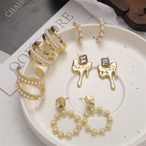 Fashion Pearl Studs Earrings For Women Multi-layer Geometirc Gold Metal Circle Studs Earrings Brincos 2021 Trend Jewelry Gift