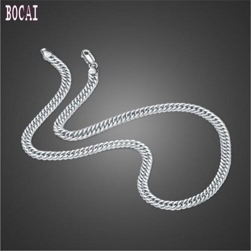 S925 sterling silver jewelry horse whip chain 6MM personality domineering mens silver chain double buckle mens silver necklace