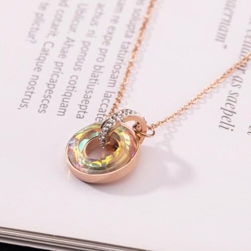 Anti-allergy and non-discoloration, Colorful crystal ring pendant titanium steel clavicle necklace