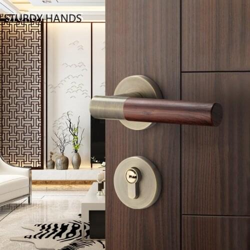 New Chinese style door lock indoor bedroom room door lock mute magnetic handle lock wooden door split lock hardware furniture