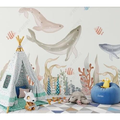 Custom papel parede creative hand painted whale background wall childrens room for living room bedroom decoration wallpaper