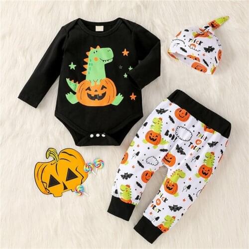 2021 Halloween Outfit Kids Sport Clothing Cartoon Dinosaur Romper Pants Hat for Toddler Girl Clothes Babys Sets