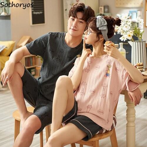 Pajama Sets Women Kawaii Homewear Couple Oversize 3XL O-neck Korean Style Soft Sleepwear Summer New Cartoon Lightweight Fashion