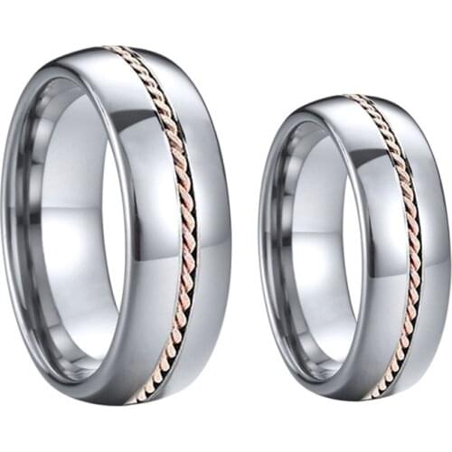 Luxury Alliances 4/6/8mm real rose gold twist tungsten carbide jewelry marriage wedding couple rings set for men and women
