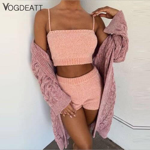 Sexy Knitted Two Pieces Set Sleeveless Solid Top And Short Women Set Female Sweater 2 Piece Set Women Fashion Outfit New 2020