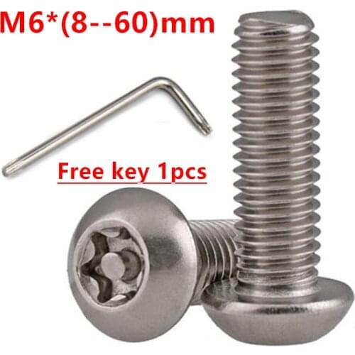 20pcs/10pcs M6 Torx Secutiry Bolt 304 stainless steel A2 Button Pan Round Head with Pin Tamper Proof security screws Screw