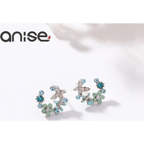 Anise Cute Colorful Wreath Butterfly Crystal Stud Earring For Woman Luxury Rhinestone Geometric Lady Earrings Jewelry Oorbellen