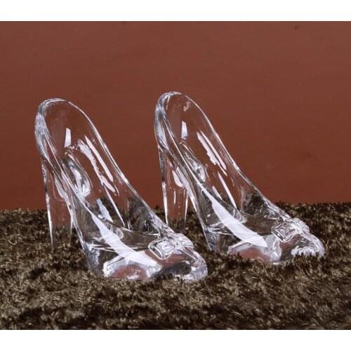 Princess Clear Glass Slipper Imitation Crystal Transparent Bowknot High Heels Shoes Figurine Ornament for Wedding Birthday Party