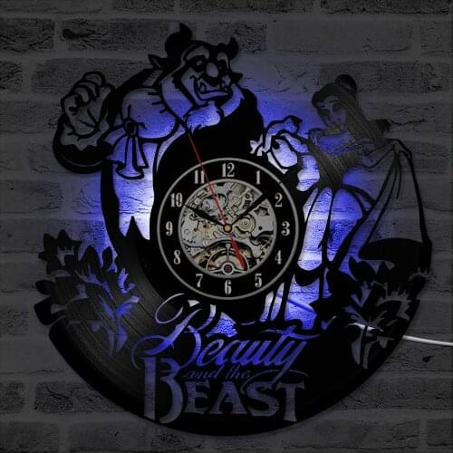 The Beauty and the Beast Vinyl Record Clock Creative Hollow LED Record Clock Cartoon Antique Wall Clock Birthday Gift
