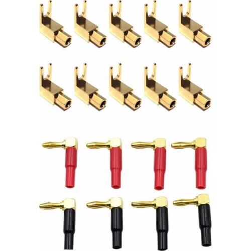 10Pcs Right Angle Spade Fork & Binding Post - 4mm Banana Plug Socket with 8Pcs 4mm Banana Plug