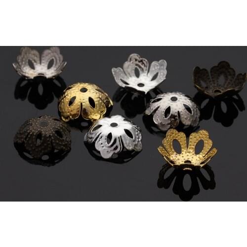 100pcs Gold Silver Plated Metal Hollow Flower Filigree End Caps 13.5*5mm fit Round Pearl Bead DIY Jewelry Making Findings