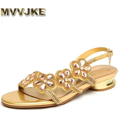MVVJKENew Summer Shoes Flower Rhinestone Design Women Flat Shoes Female Sexy Comfortable Woman Sandals Open Toe Shoes LadiesShoe