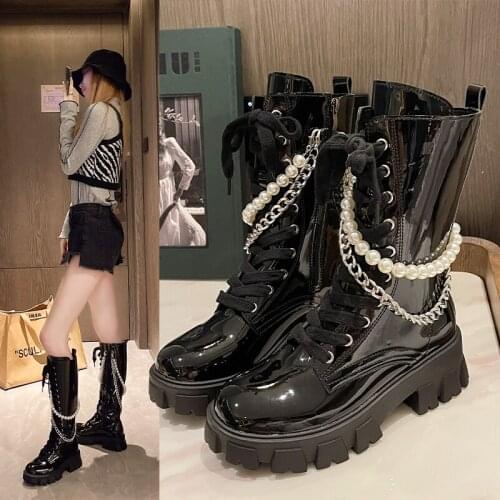 Ladies thick-soled mid-heel casual short boots motorcycle ankle boots long boots punk shoes black 2021 new autumn and winter