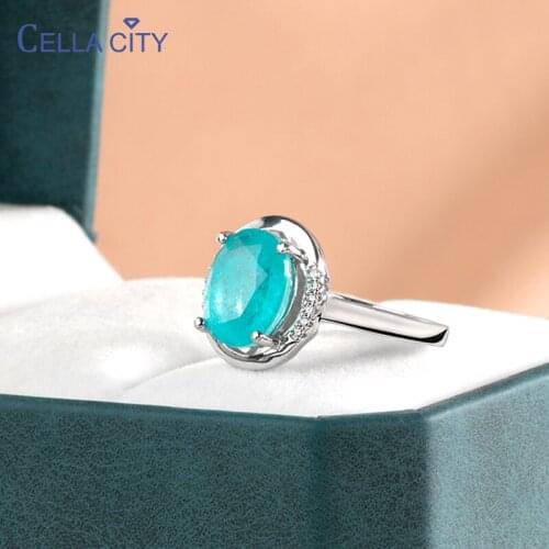 Cellacity 925 Sterling Silver Women Ring With 10*12mm gemstones Paraiba Emerald Gemstones color wedding party fine jewelr gift