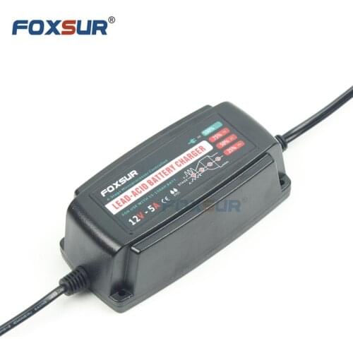 12V Waterproof Lead Acid Battery Charger, 5A Automatic Smart Battery Charger, AGM GEL Wet VRAL SLA Quiet Car Battery Charger