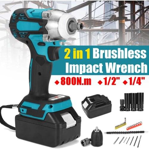 18V 800N.m. Cordless 2 In1 Electric Impact Screwdriver + Wrench With 388VF Li-Ion Battery& Sleeves Brushless Motor EU/US Plus