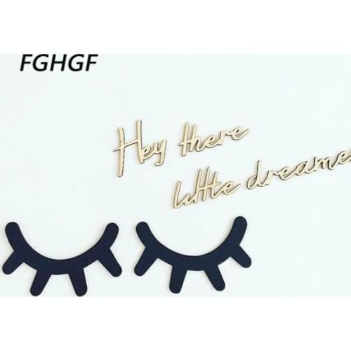 2pcs Nordic Style Cute Wood Cartoon 3D Wood Wall Sticker DIY Cute Eyelash Closed Eye Wall Decal Home Living Room Decoration