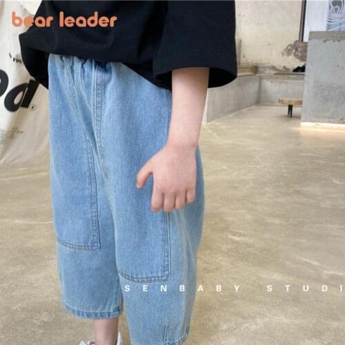 Bear Leader Girls Spring Autumn Jeans 2021 New Summer Fashion Korean Style Kids Baby Solid Color Pants Casual Straight Pants