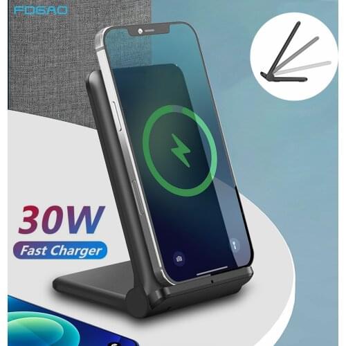 30W Quick Charge Qi Wireless Charger Stand For Samsung S10 S20 S21 Foldable Fast Charging Dock Holder For iPhone 12 11 XR X XS 8
