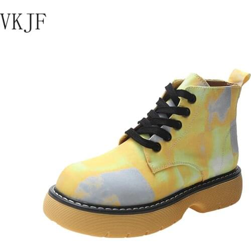 Martin Boots Women 2021 New Summer Autumn Leopard Color Matching Print Thick Sole High Top Canvas Board Shoes Casual Short Boots