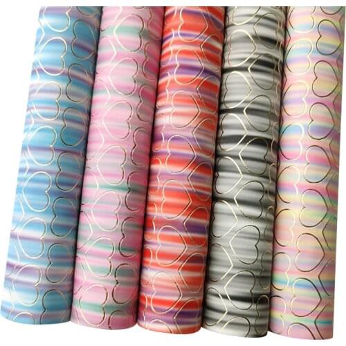 135x30cm Colorful Rainbow Stripe Mermaid Printed Vinyl Metallic Faux Artificial Leather Fabric for Making Shoe/Bag/Hair Bow/Deco